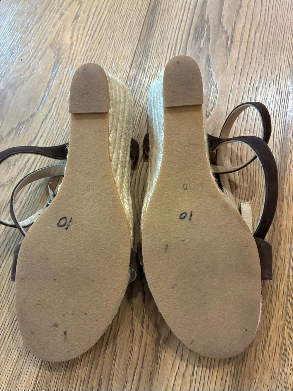 J. Crew Dark Brown Suede Strappy Espadrille Sandals size 10 wedge heel buckle